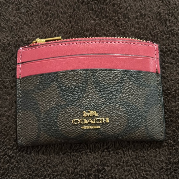 Coach Brown Strawberry Card Holder Wallet Canvas Brown and Strawberry 🍓 - Picture 1 of 7